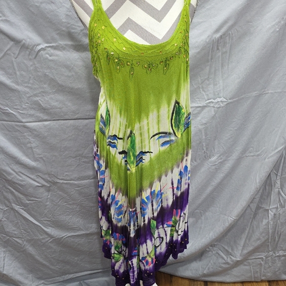 Green Asymmetrical Sundress. Hippie Boho - Picture 4 of 7